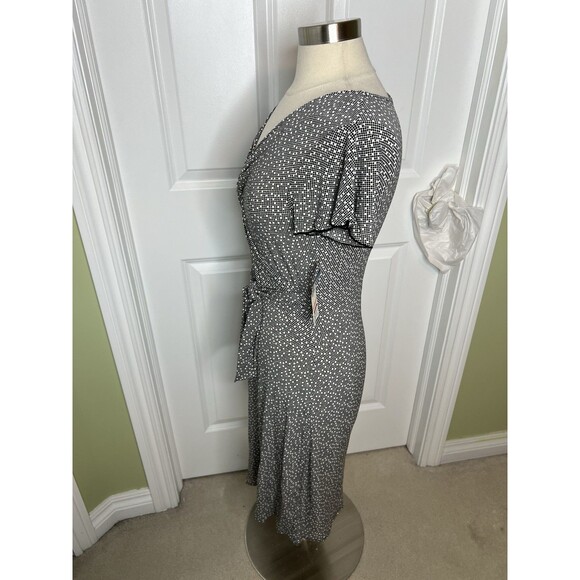 NINE WEST Womens Dress Black Dot Print S Short Sleeve Pullover V-Neck Belt New - Picture 7 of 12